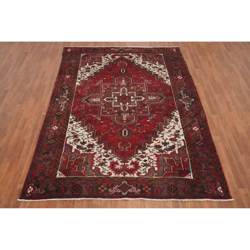 Hand Knotted Oriental 100% Wool Carpet Traditional Medallion Red Heriz Area Rug - 9' 0'' X 6' 8''