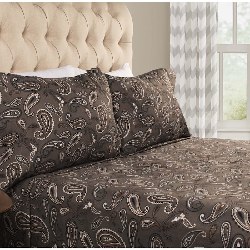 Superior Cotton Flannel Paisley Bed Sheet Set - Charcoal - California King