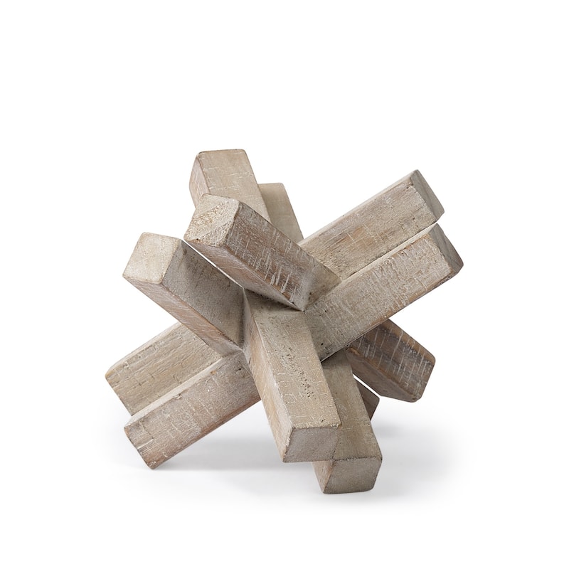 HomeRoots 6" Brown Solid Wood Abstract Geometric Tabletop Sculpture - 7" W x 7" D x 6" H