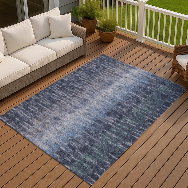 Machine Washable Indoor/ Outdoor Contemporary Ombre Chantille Rug - Navy - 9' x 12'