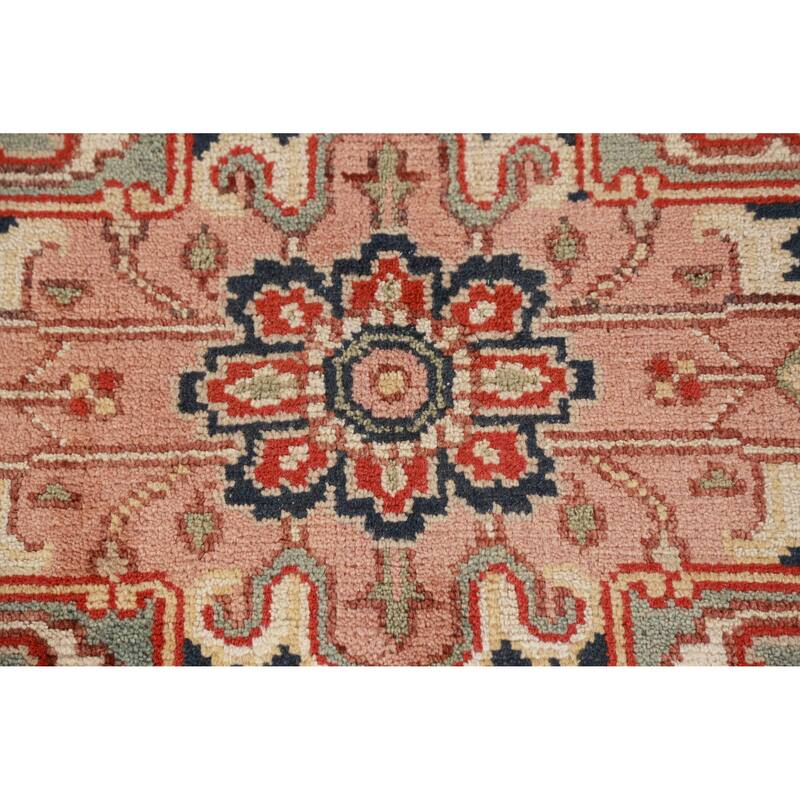 Hand Knotted Oriental 100% Wool Carpet Traditional Medallion Oranges & Rust Heriz (serapi) Area Rug - 9' 9'' X 8' 0''
