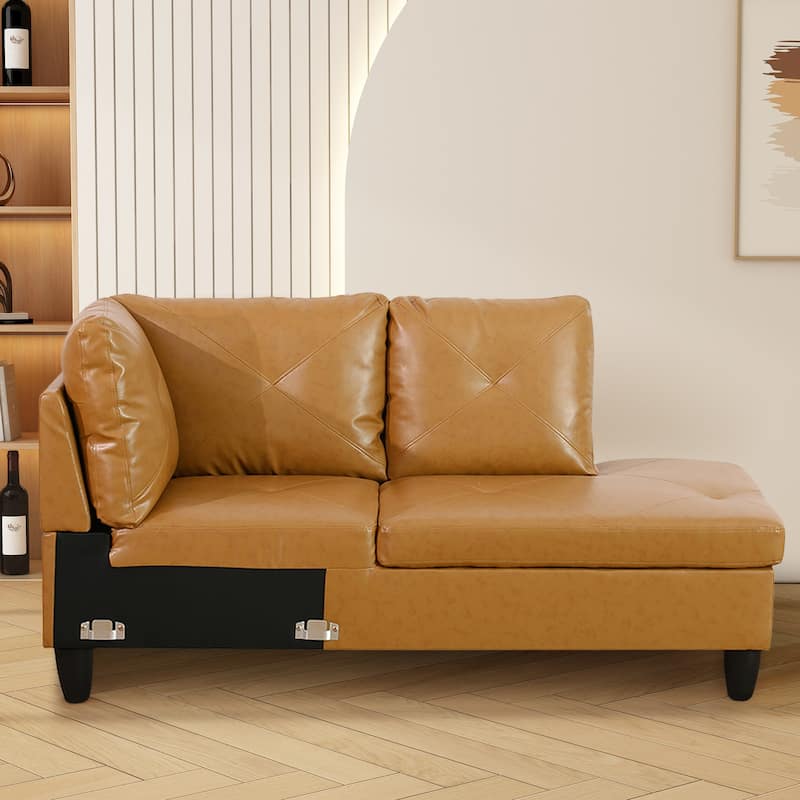L-Shaped PU Leather Sofa & Chaise with Ottoman