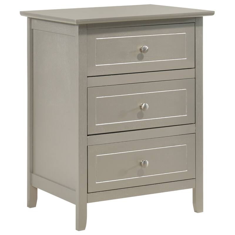 3-Drawer Wood Nightstand - 25" - Silver Champagne