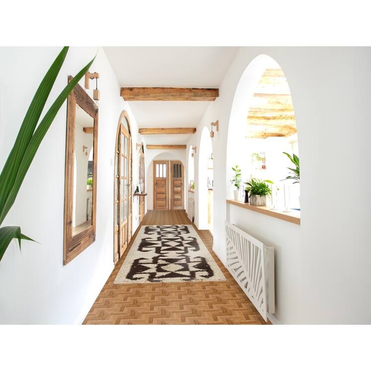 Anatolian Turkish Runner Rug Handmade Geometric Beige Wool Carpet - 3'3"x 12'5"