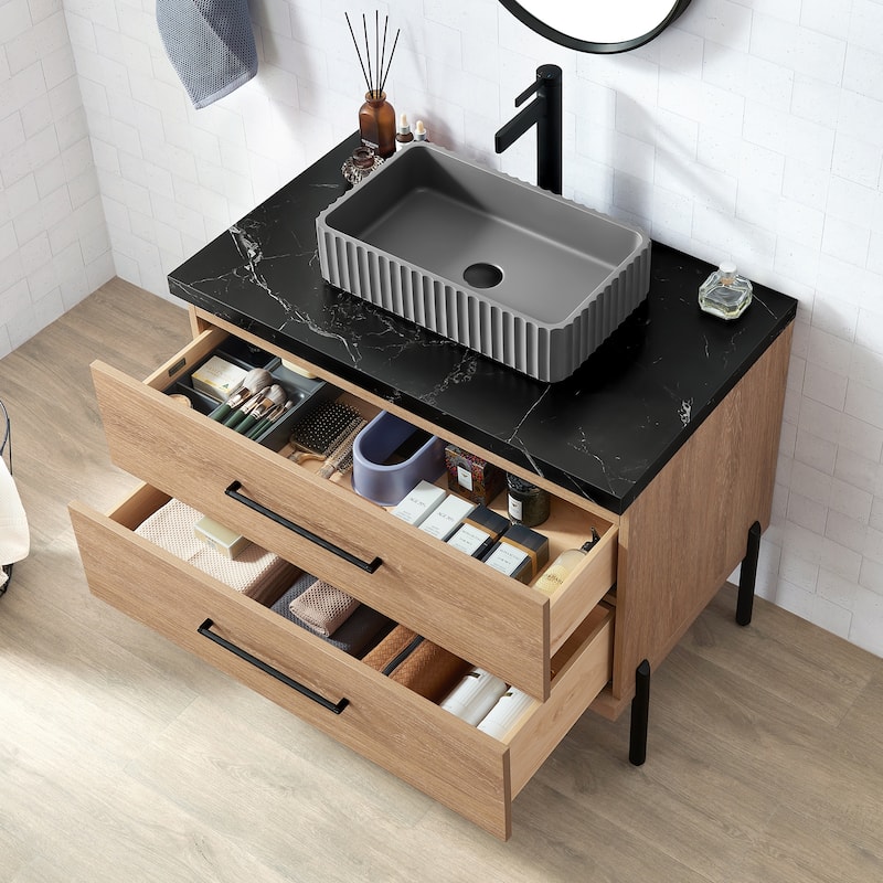 Trento Bath Vanity, Sintered Stone Top with Concrete Sink & Mirror