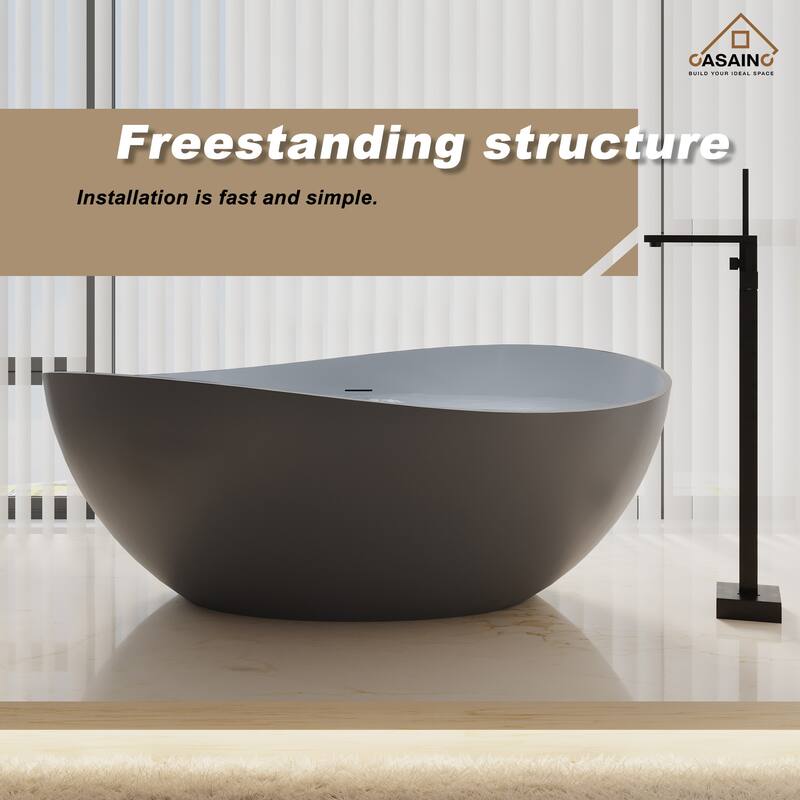 63" Solid Surface Freestanding Bathtub in Matte White/Black/Grey