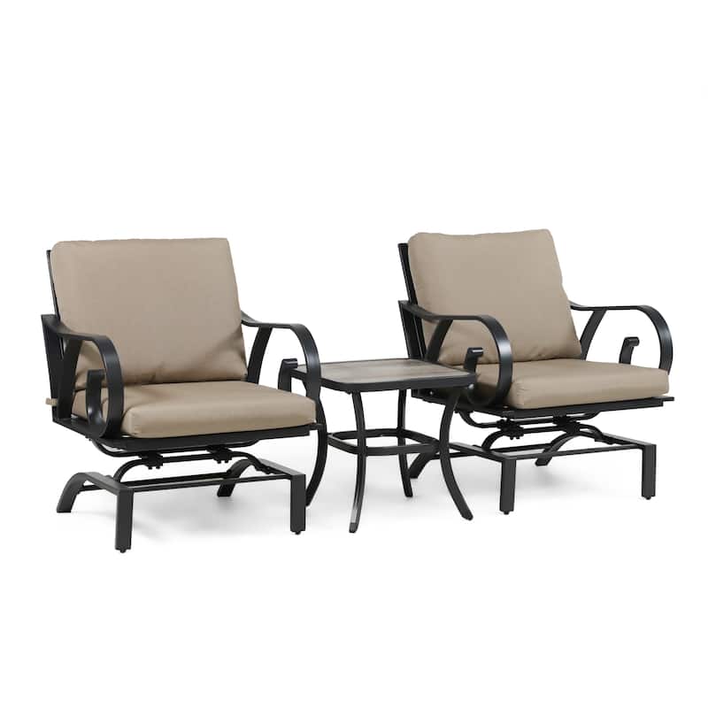 Ronley Transitional Brown Metal Padded Outdoor 3-Piece Patio Chairs with Cushion and Table Set