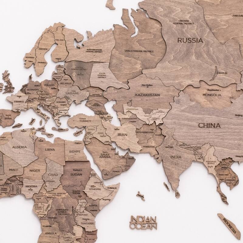 HomeRoots 47" X 79" Wood Brown Wood World Map Hanging Dimensional Sculpture