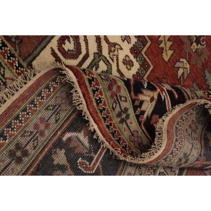 Hand Knotted Oriental 100% Wool Carpet Traditional Medallion Oranges & Rust Heriz (serapi) Area Rug - 14' 9'' X 11' 8''