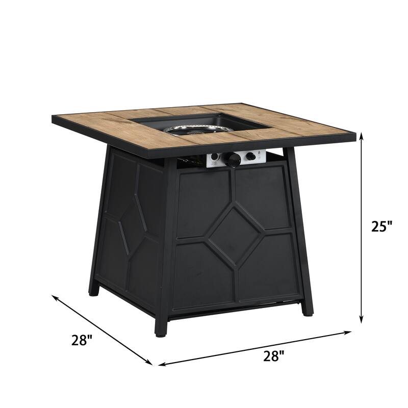 Fire Pit Table, 28-inch Square 40,000 BTU Auto-Ignition Propane Gas Firepit with Waterproof Cover - N/A - Brown