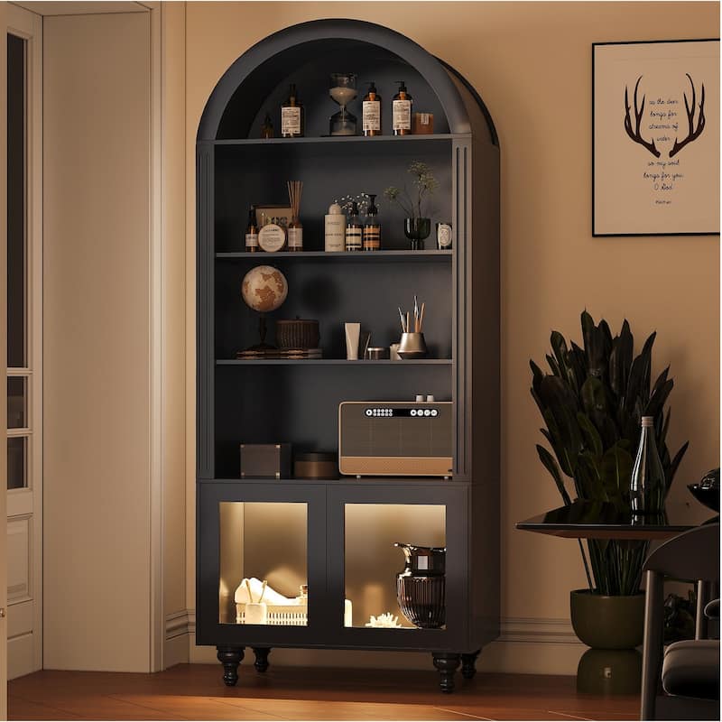 Display Storage Cabinet,Display Cabinet with Tempered Glass Doors, Showcase with 4-Tier Storage Shelves