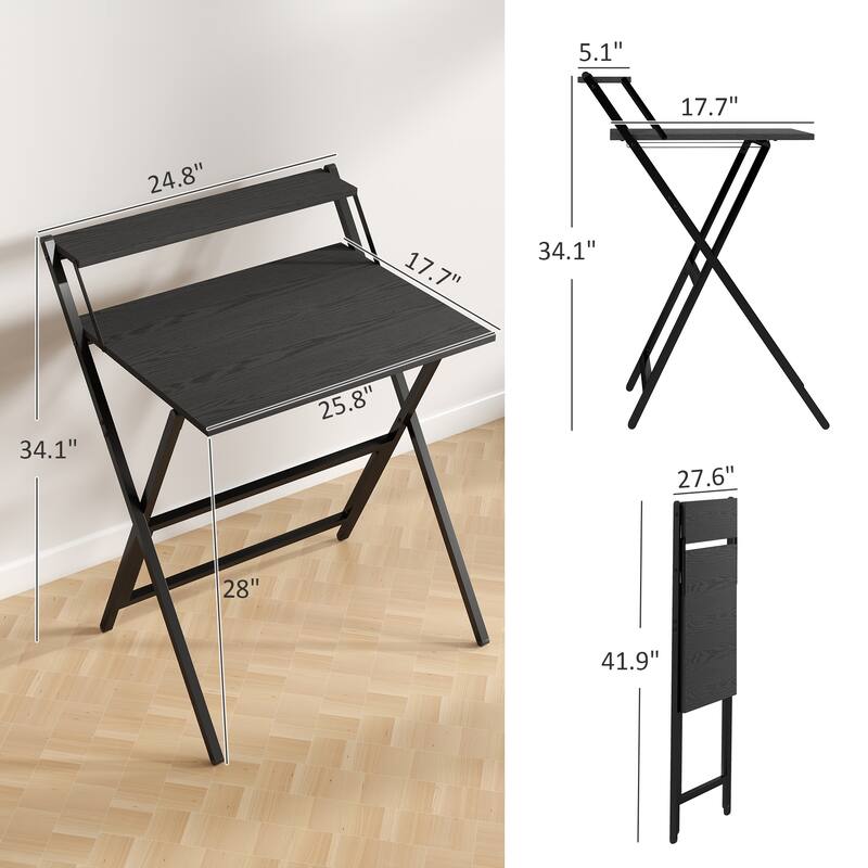 HOMCOM Small Folding Desk, 27.6 Inch Foldable Computer Desk with Monitor Shelf, Space Saving Portable Writing Table