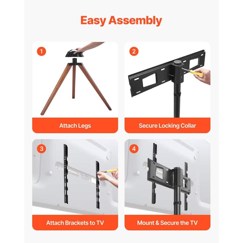 Tripod TV Stand for 40-65 inch TVs with Oak Wood Legs and Rotation - 35.83 x 20.08 x 56.69 in