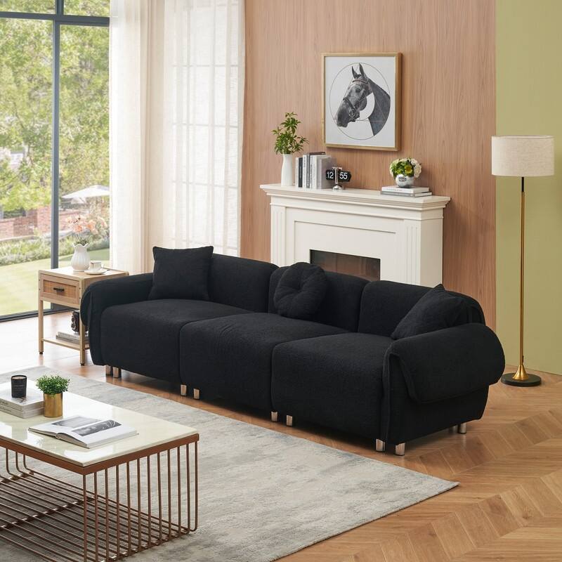 109.05" New Design Three-Seater Teddy Velvet Cushioned Sofa
