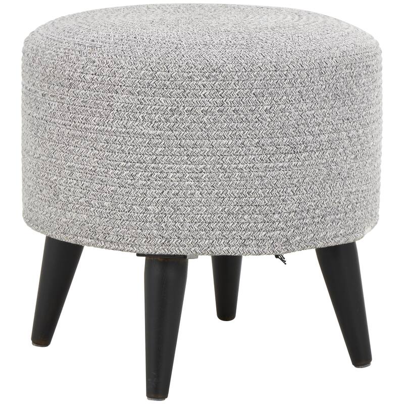 Polyester Chevron Textured Living Room Stool with Black Wooden Legs - Beige or Light Grey - Roche River Decor
