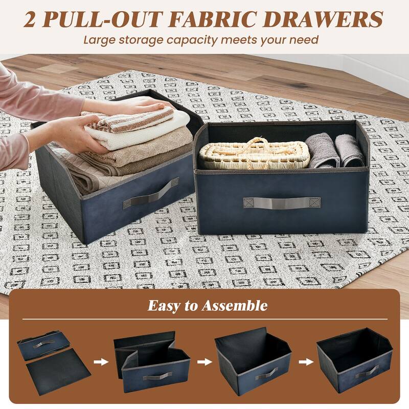 Gymax 2PCS Nightstand End Side Table Dresser w/ 2 Pull-out Fabric