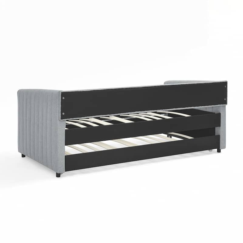 Vertical Stripes Daybed with Trundle Upholstered Sofa Bed