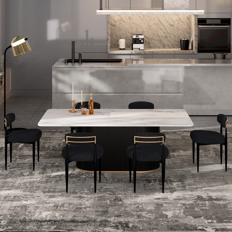 Mordern Fort 6-Piece Boucle Dining Chairs Set, Boucle Accent Armless Chair - Black