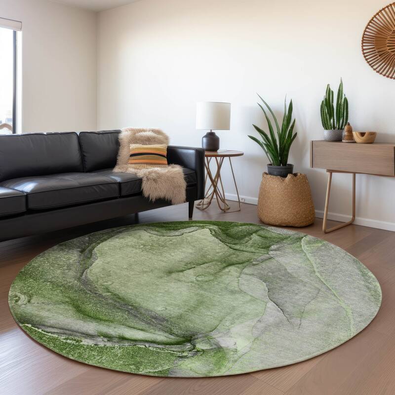 Premium Washable Super Soft Contemporary Mayfield Rug - Olive - 8' x 8' - Round