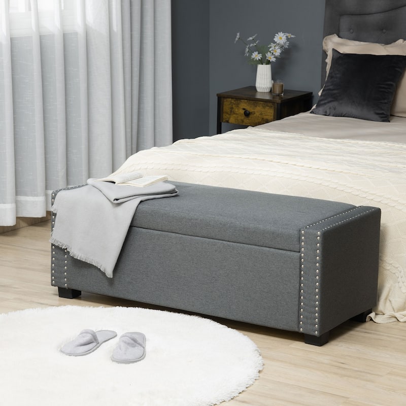 HOMCOM Nailhead Trim Upholstered Flip Top Storage Bench, Fabric Ottoman for Bedroom, or Living room - 47.25"x19.75"x17.25"