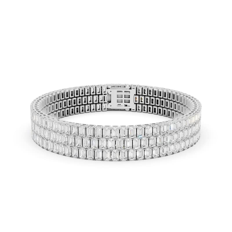 Auriya 14K Gold Lab Grown Emerald 3-Row Thick Bracelet 17 1/4 ct. tw. (F-G VS) - N/A - White