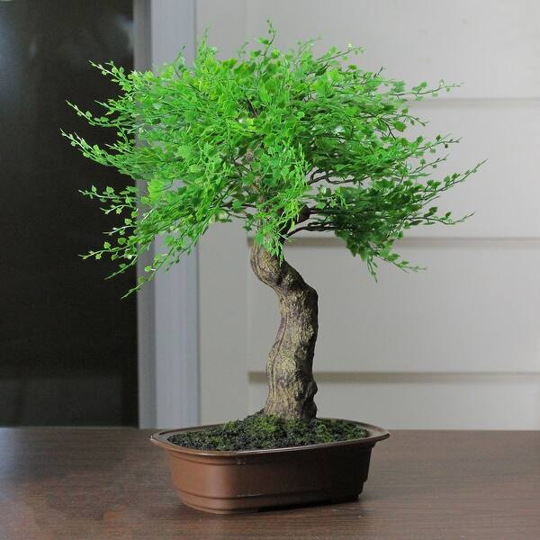 Shop 16 Green Mini Maple Artificial Bonsai Tree In A Brown Pot Overstock 24257753