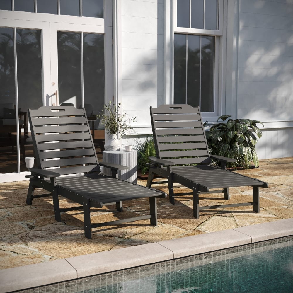 Set of 2 Outdoor Adjustable Lounge Chairs with Cupholders