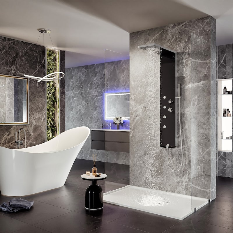 Eviva Velino Black Tempered Glass Thermostatic Shower Massage Panel