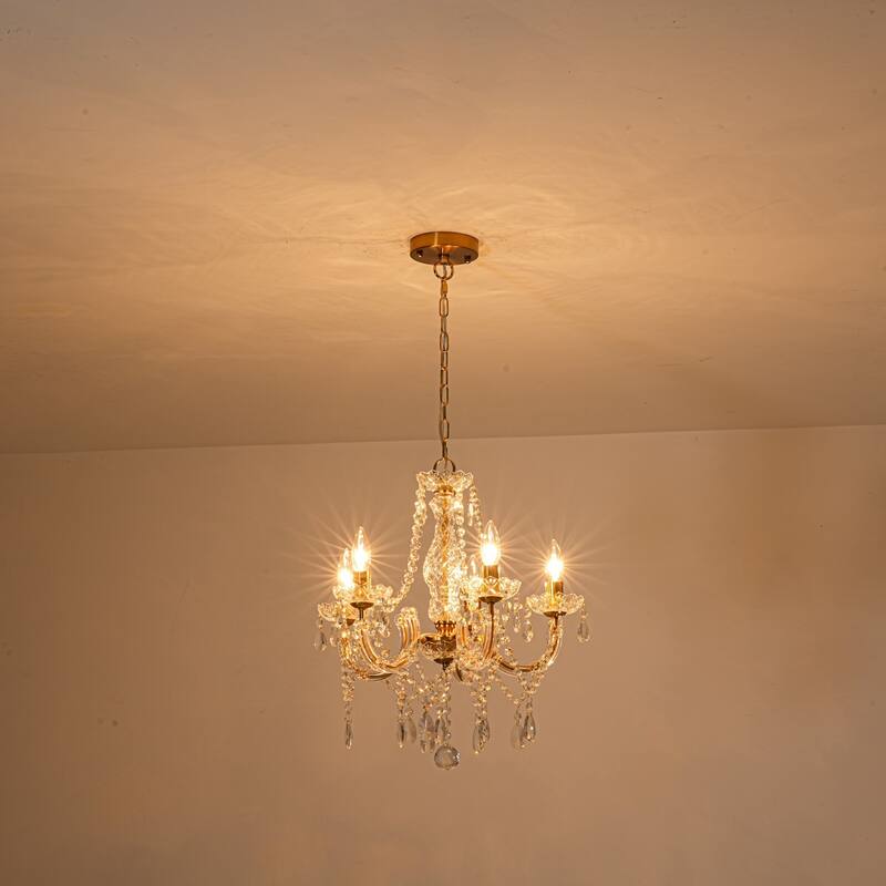 5-Light Luxury Glam Brass Finish Crystal Adjustable Hanging Chandelier for Living Room - 18.9 in. W x 19.3 in. H x 18.9 in. D