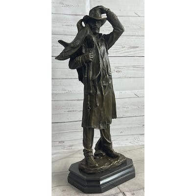 Country Western Cowboy Hauling Saddle Bronze Sculpture Statue Art Decor