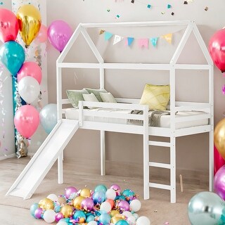 Imagination House Twin Size Loft Bed with Slide, Health and Comfort, Sturdy construction & Unique Design, Maximized Space, White