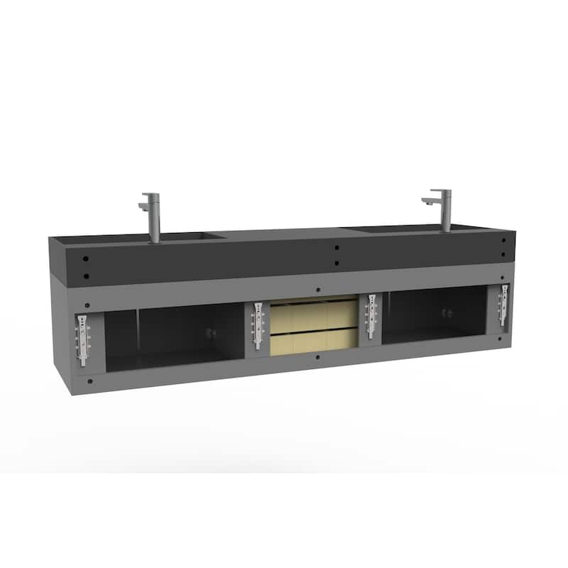 Amazon 72" Wall Mounted Bathroom Vanity Set w/ Black Top