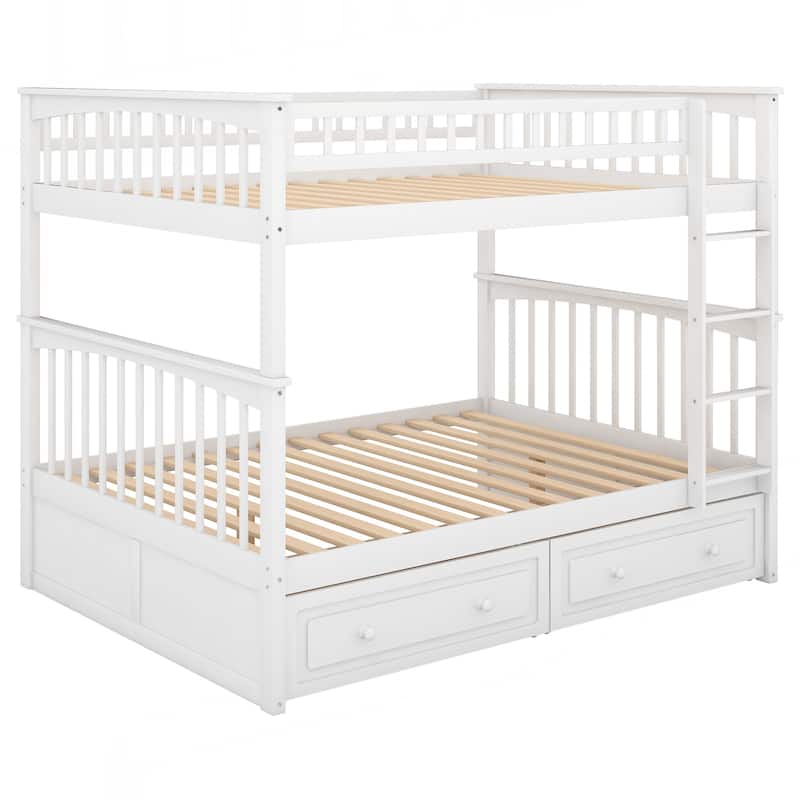 Full over Full Bunk Bed with Drawers, Convertible Beds