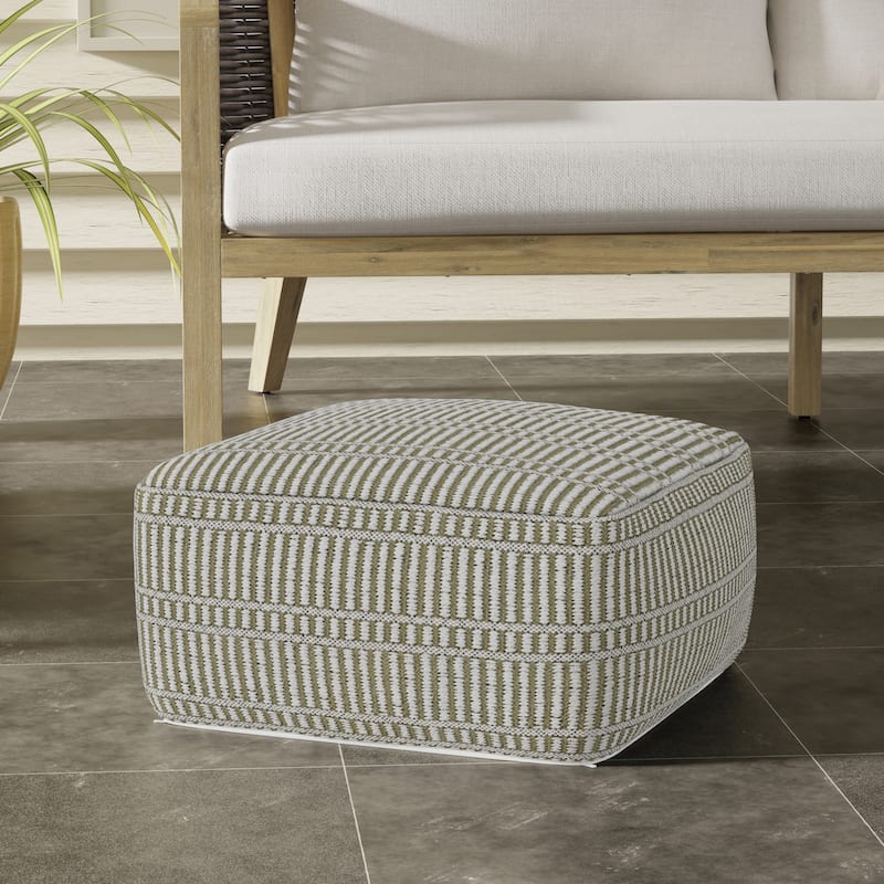 WYNDENHALL Wonda Square Woven Pouf in Recycled PET Polyester & Assembled - Natural/Travertine/White