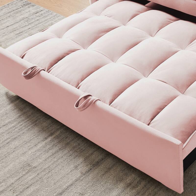 3 in 1 Convertible Velvet Sofa Couch w/Pullout Bed and Reclining Backres