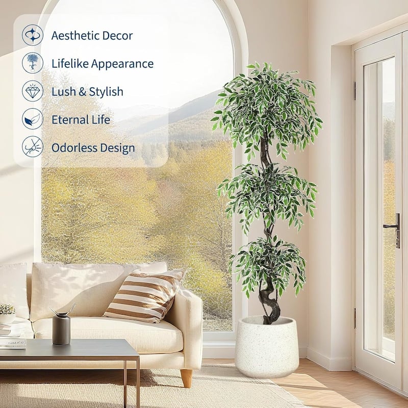 Realistic Artificial Ficus Tree, Faux Floor Plant for Home Decor
