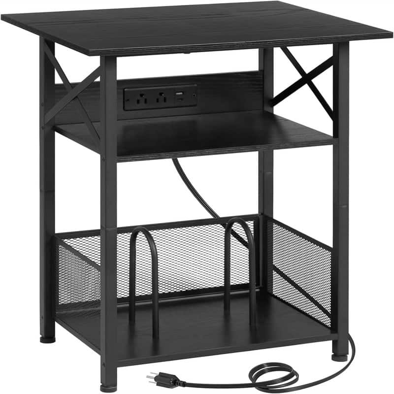 Record Player Stand with Charging Station - 15.75"D x 15.75"W x 25.59"H - Large Black