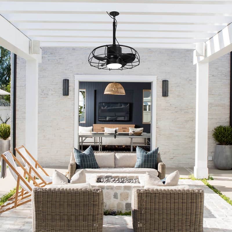 20" Indoor/Outdoor Black Industrial Plug-In Ceiling Fan w/Light