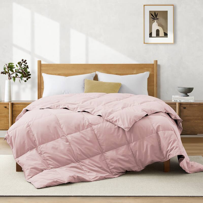 Lightweight Summer Flroal & Solid Printed Goose Feather Down Comforter Duvet Insert - King (104"x90") - Pink