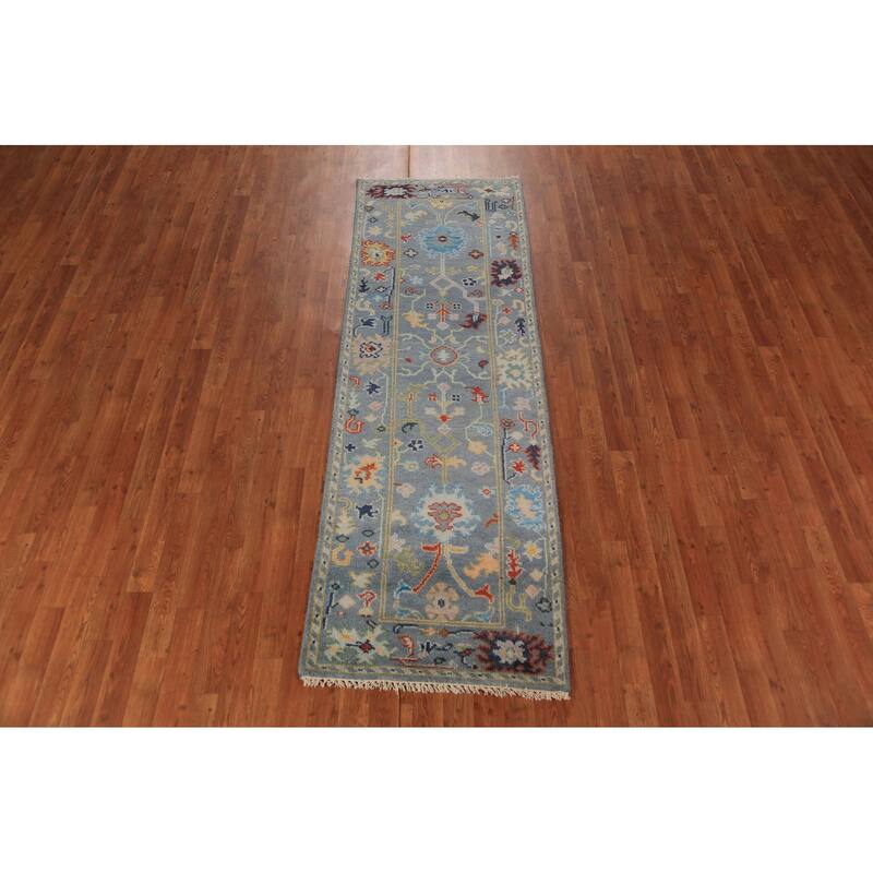 Floral Oushak Indian Runner Rug Hand-Knotted Wool Carpet - 2'6"x 7'9"