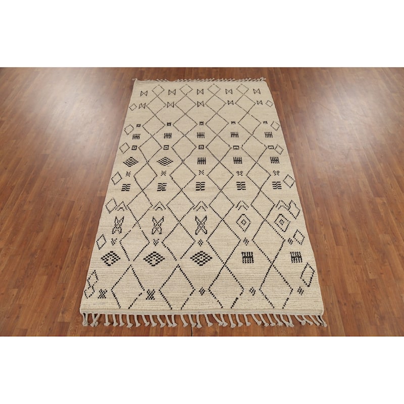Trellis Geometric Moroccan Area Rug Handmade Wool Carpet - 5'1"x 8'7"