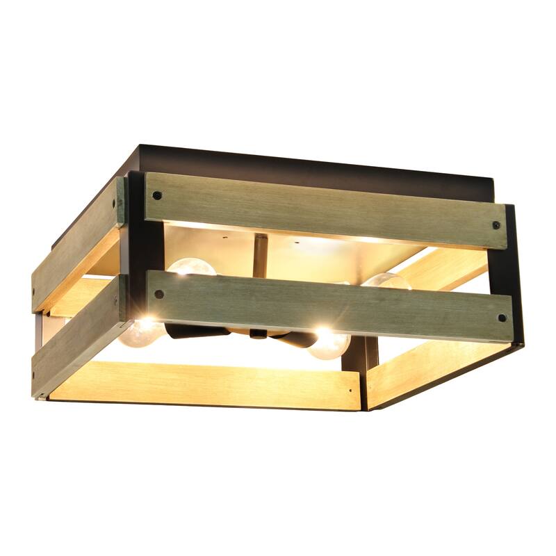 4-Light Ceiling Fixture - Metal & Wood Crate Design - Hallway, Bedroom, Kitchen Lighting - 14