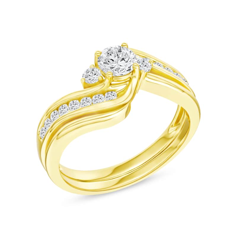 IGI Certified 1/2ct TDW Diamond Three Stone Swirl Bridal Set in 14K Yellow Gold for Women