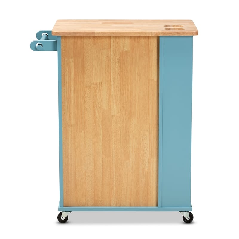 Liona Modern and Contemporary Sky Blue Finished Wood Kitchen Storage Cart - 34.37"H x 28.74"L x 17.72"W