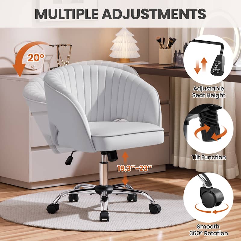 Yaheetech Velvet Office Chair with Tufted Barrel Back, Rolling Wheels, Adjustable Seat Height