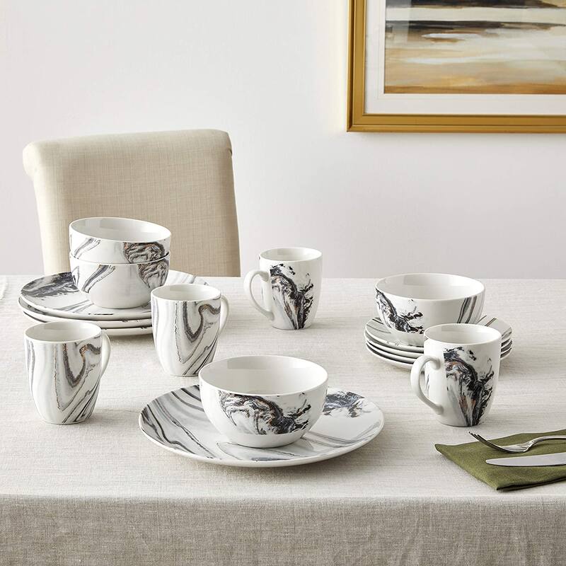American Atelier Marble Coupe 16-Piece Dinnerware Set