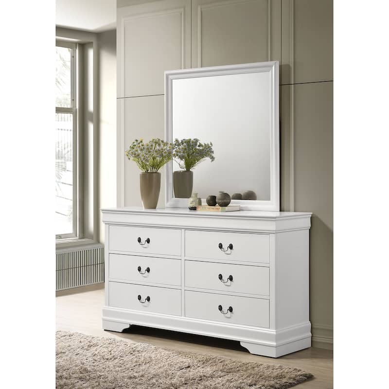 Louis Philippe 6-drawer Dresser and Mirror White