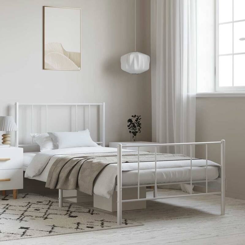 vidaXL Metal Bed Frame with Headboard, No Mattress - White1 81.5" x 41.3" x 35.4" - Twin