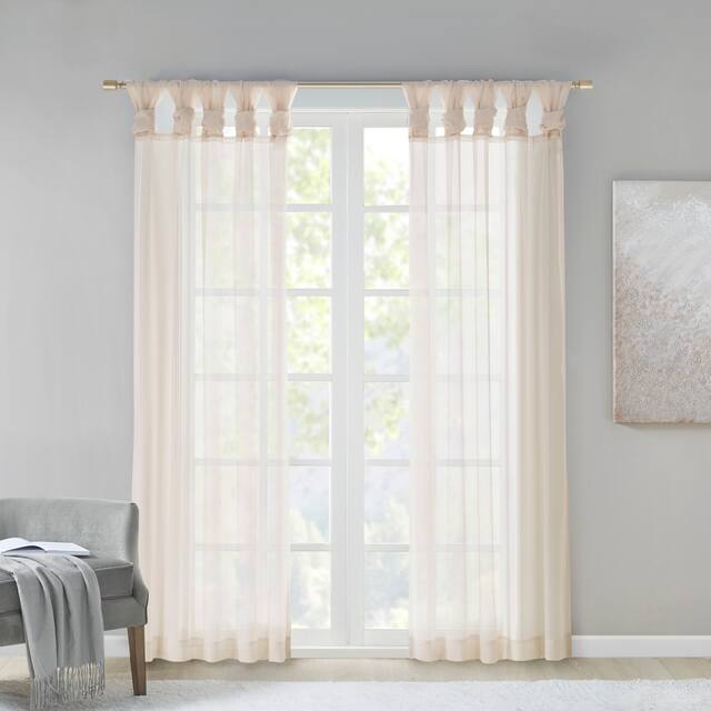 Madison Park Elowen Twisted Tab Voile Sheer Window Pair - 50"W x 63"L - Ivory