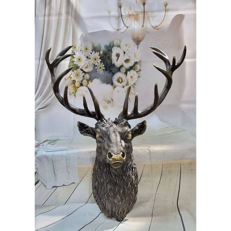 Signed Carl Kauba Life Size Elk Head Bust Bronze Figurine Sculpture Cabin Decor